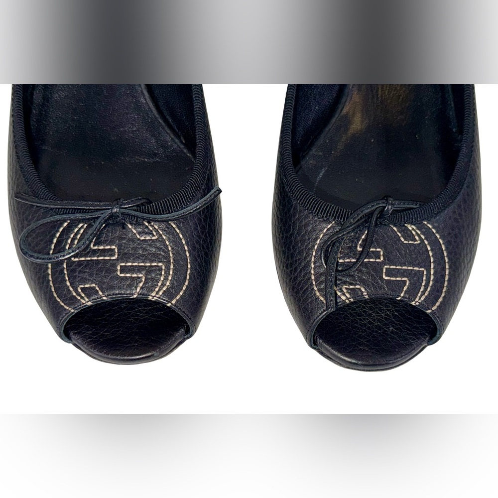 GUCCI SOHO PEEP TOE WEDGE PUMPS IN BLACK LEATHER - Picture 3 of 10